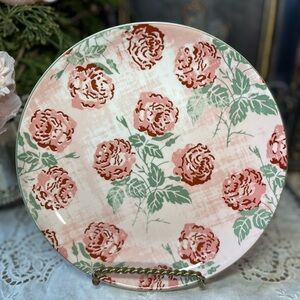 Patina Vie Claudette pink plaid plate floral roses salad 8”